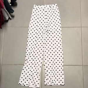 White Polka Dot Wide-Leg Pants Extra long
